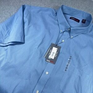 NWT Roundtree Yorke Travel Smart Short Sleeve Dress Shirt Mens 4XT Blue Gingham